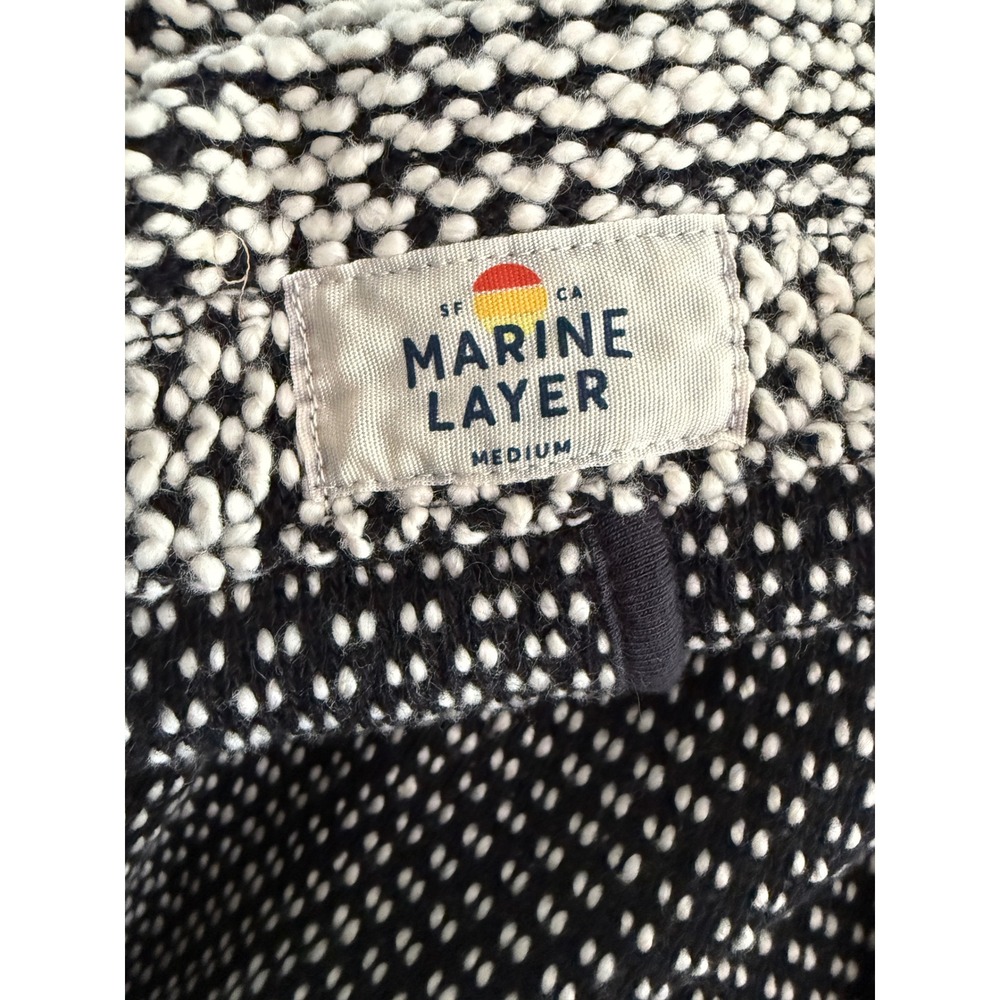 Marine Layer Birdseye Women Medium Black White Textured Knit Open Front Cardigan - Picture 6 of 10